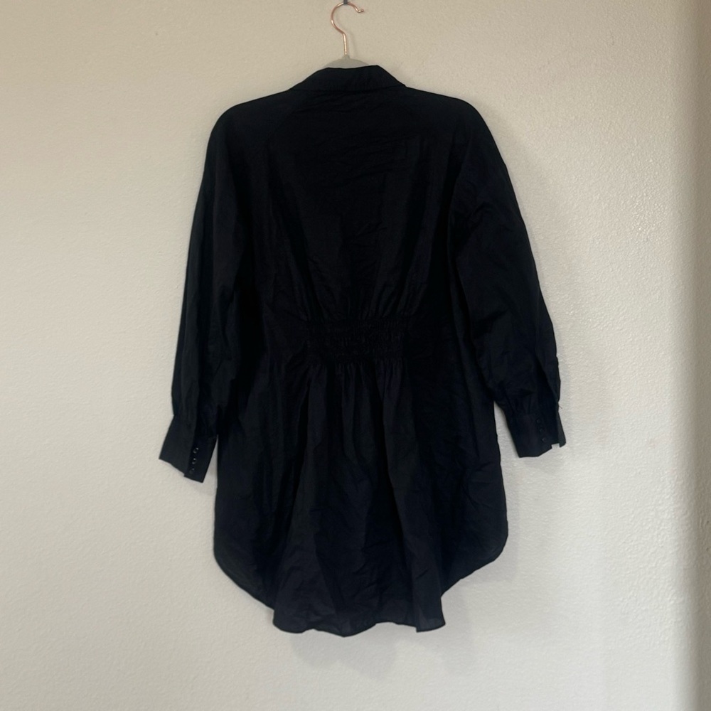 Walter Baker Blouse Black Vivian Oversized Hi Lo Button Up Tunic Top Cotton M - Picture 4 of 11